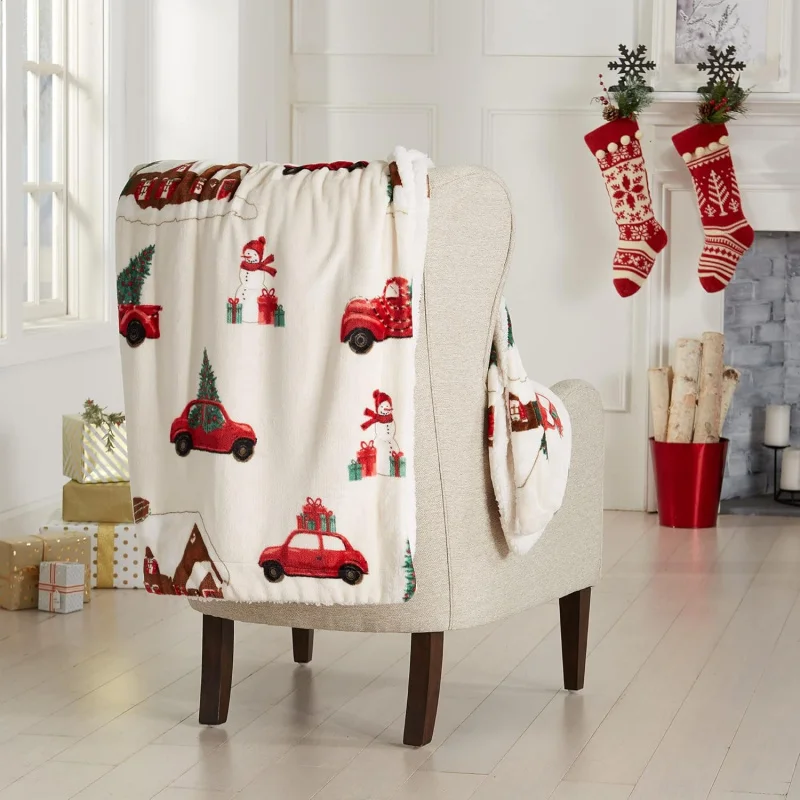 

Christmas soft flannel and Sherpa holiday casual fashionable blanket, comfortable and warm sofa and bed