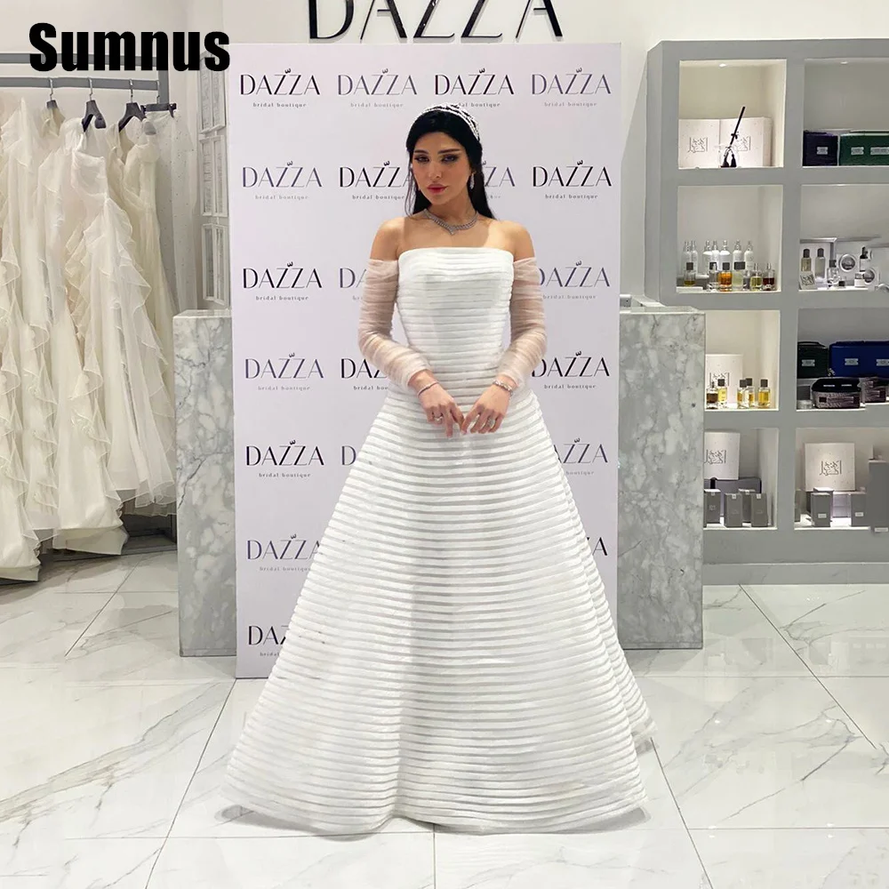 

SUMNUS White Evening Dresses A-Line Wedding Party Dress Floor Length Formal Women Prom Dress Dubai Off the Shoulder Bride Gown