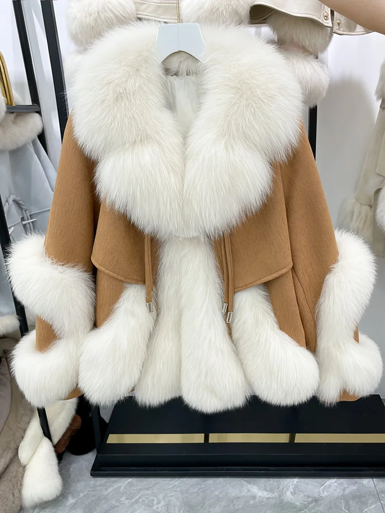 2023 Fashion Real Fur Coat Goose Down Jacket Winter Women Coat Natural Fox Fur Collar Thick Outerwear Warm