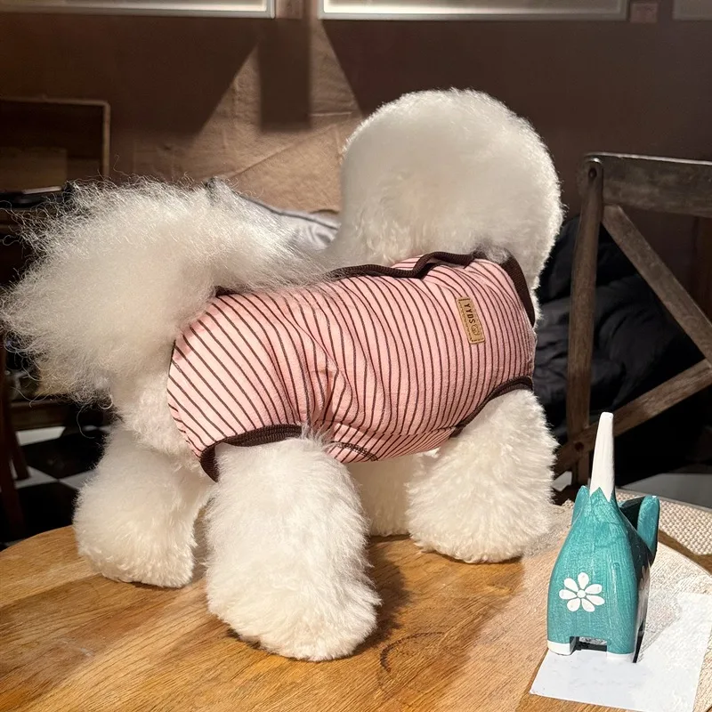 Four-Legged Pet Bottoming Shirt European Teddy  Belly Warmer Bichon Winter Warm Vest Striped Puppy Jumpsuits