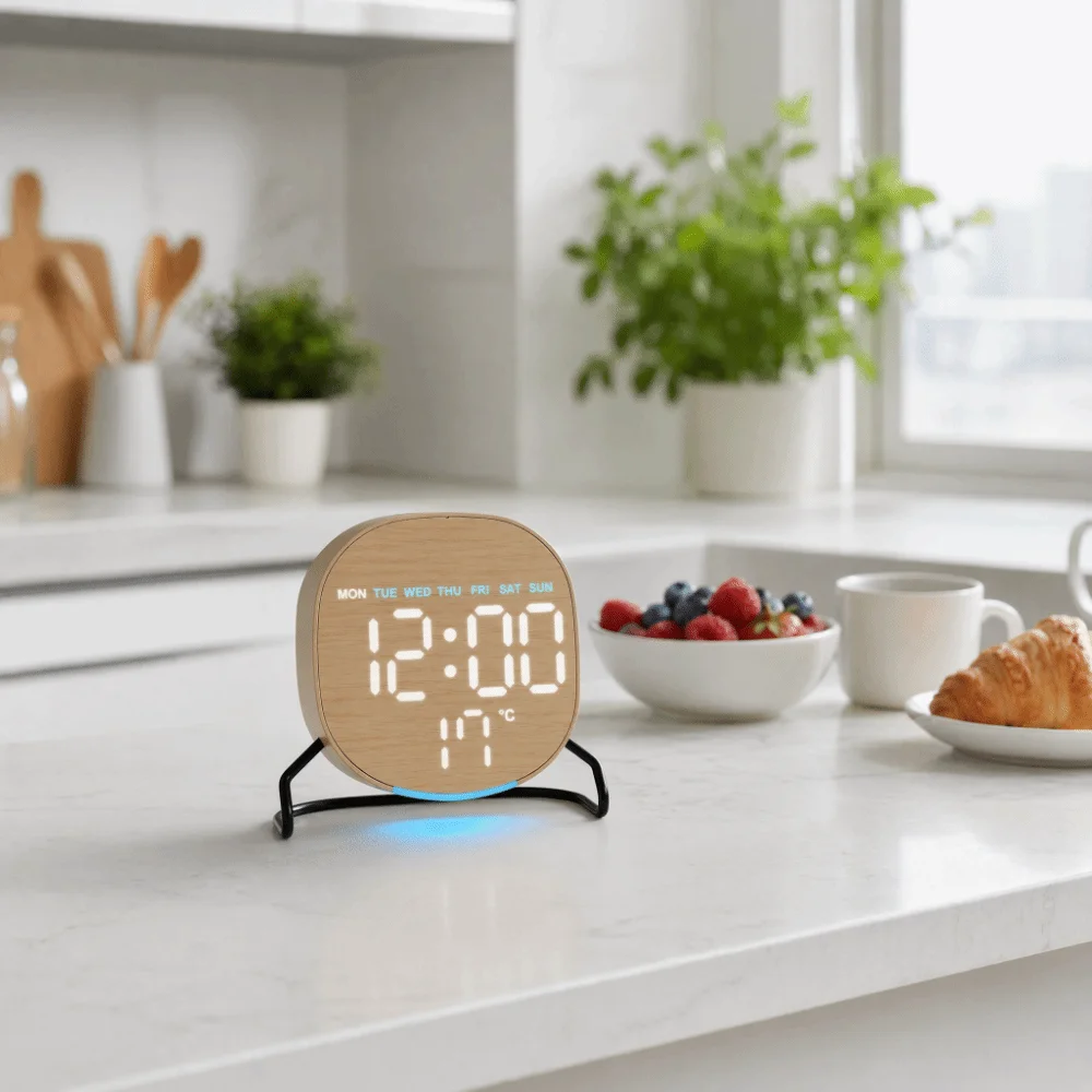 Plastic Digital LED Clock Temperature Display Adjustable Brightness Alarm Clock Minimalist Round/Square Bedside Wake-up Clock