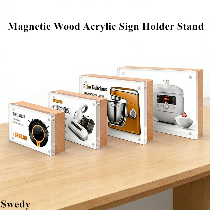 120x80mm Magnetic Wood Menu Paper Sign Holder Stand Table Number Name Card Holder Picture Photo Ad Frame Price Label Holder