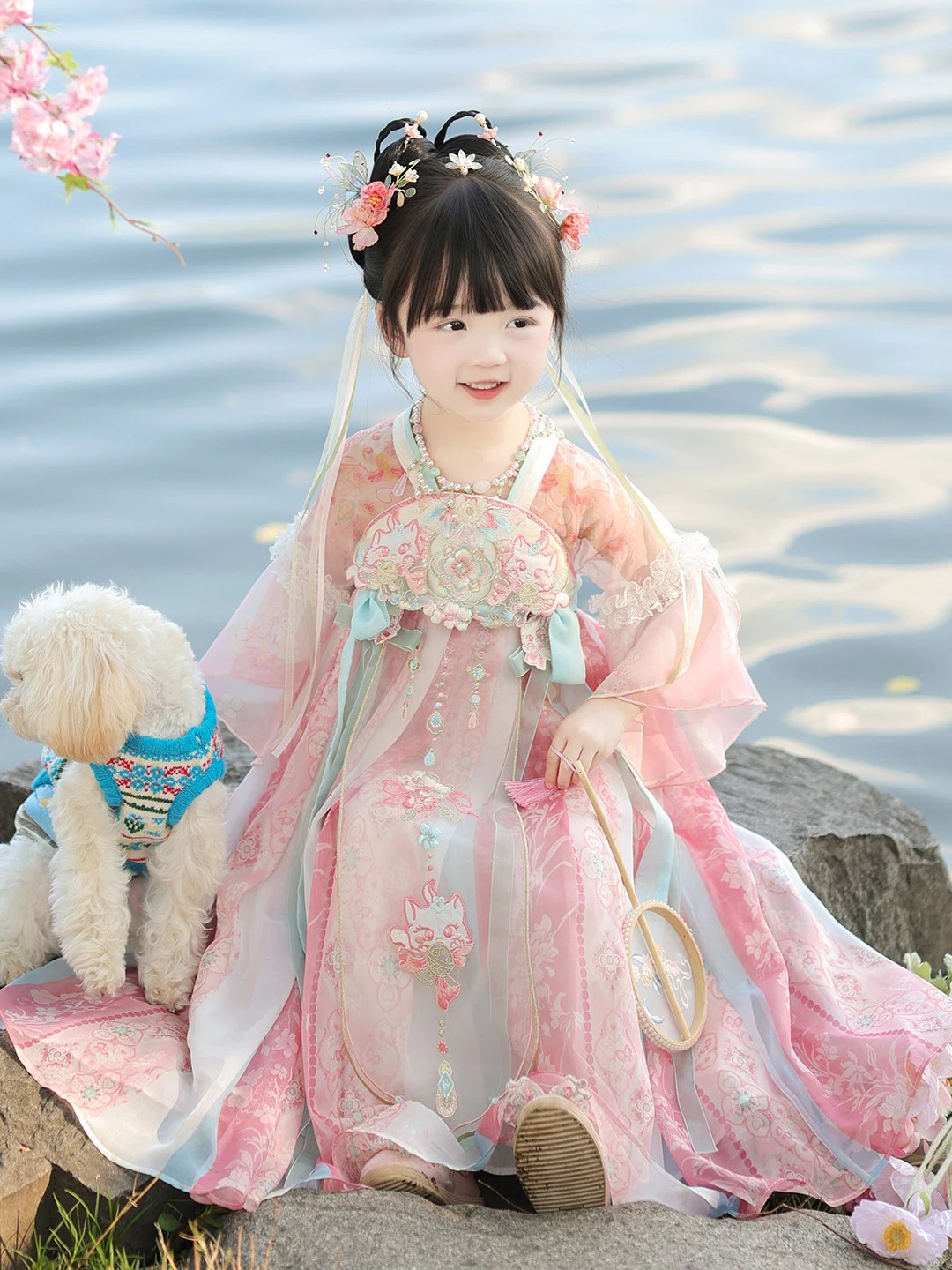 vetements-pour-enfants-style-princesse-hanfu-nouveau-style-chinois-broderie-jupe-plissee-manches-courtes-col-carre-tissu-fin