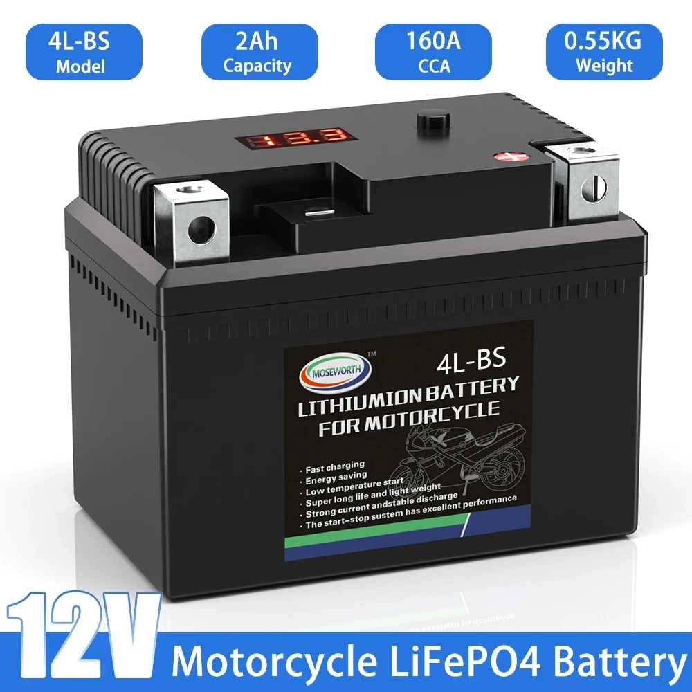 4L-BS Motorcycle Battery Built in BMS 12V 2Ah 160CCA LiFePO4 Starter Battery Maintenance Free for ATV UTV Jet Ski Snowmobile