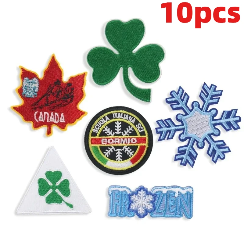 

10 шт. вышитых нашивок: кленовый лист, снежинка, четырехлистный клевер. Декоративные нашивки для обуви, головных уборов, сумок.