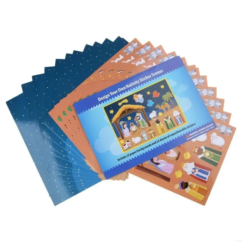 62KD Christmas Stickers Colorful Nativity Scene Decals Removable Window Stickers