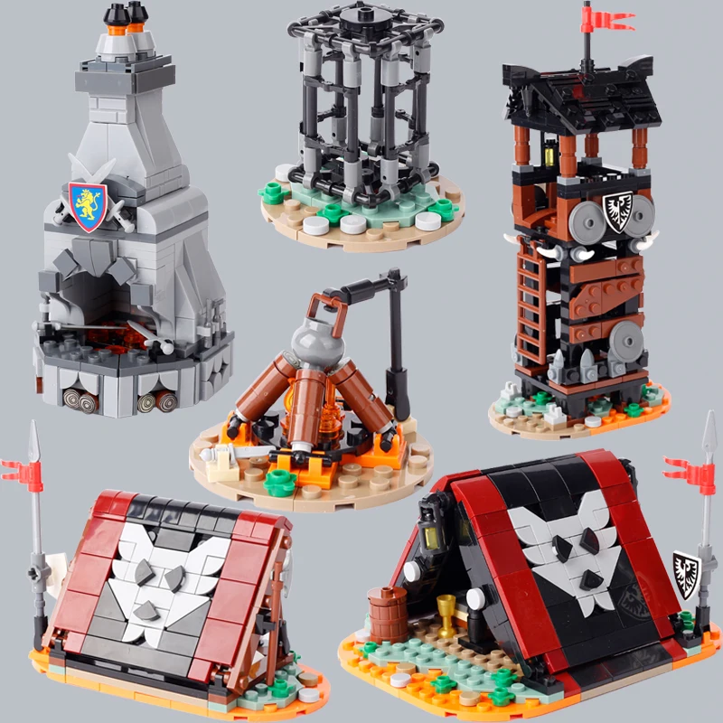 

Конструктор MOC в средневековом Военном Стиле, фигурки солдат, тент бандит, башня, клетка, щит, оружие, аксессуары, кирпичи, детские игрушки