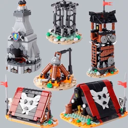 MOC Medieval Military Scene Soldier Figures Building Blocks Bandit Tent Watchtower Cage Shield Weapon Accessory Bricks Kids Toys