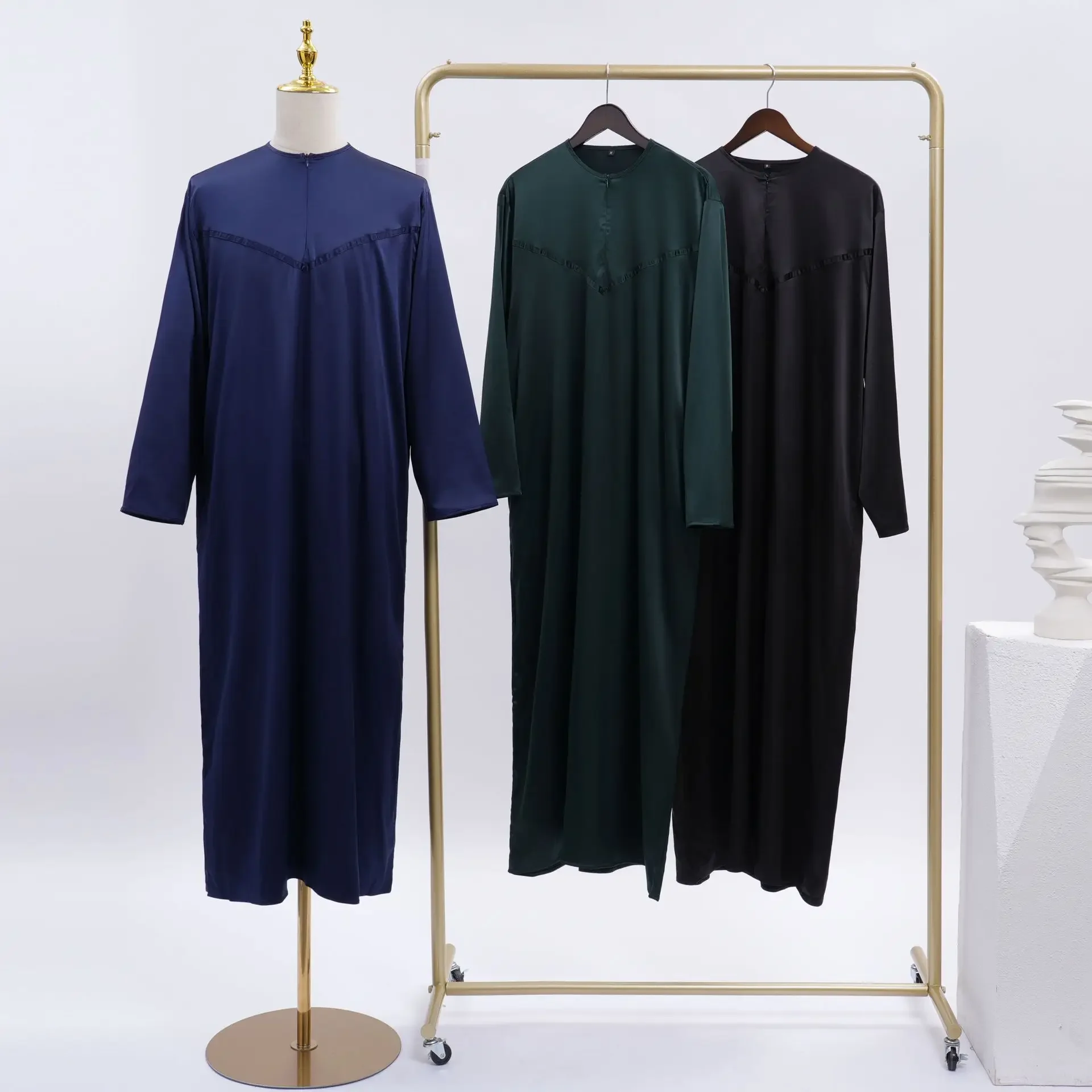 ผู้ชายเจียมเนื้อเจียมตัวยาว Robe มุสลิมชุดกิโมโน Dishdasha สวดมนต์ Abaya อิสลามดูไบซาอุดีอาระเบีย Abayas กระเป๋า Kaftan Ramadan โมร็อกโก Jubba Thobe