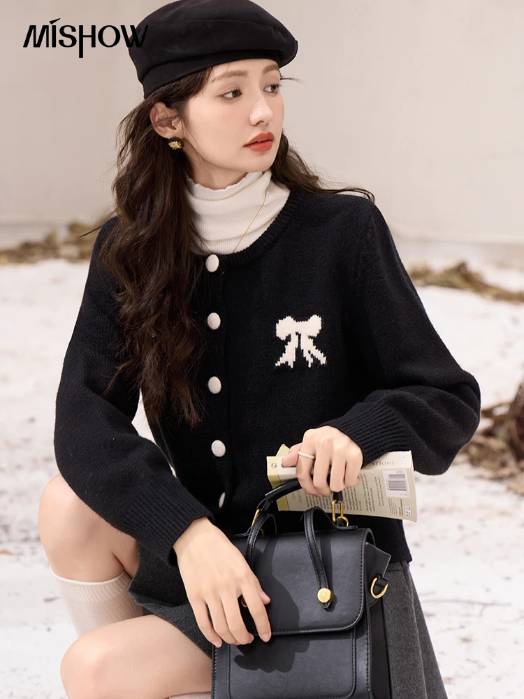 MISHOW Round Neck Warm Sweater Cardigan Women Winter Embroidered Sweaters Thick Knitted Jumpers Jacket Lazy Style Top MXC58Z0473