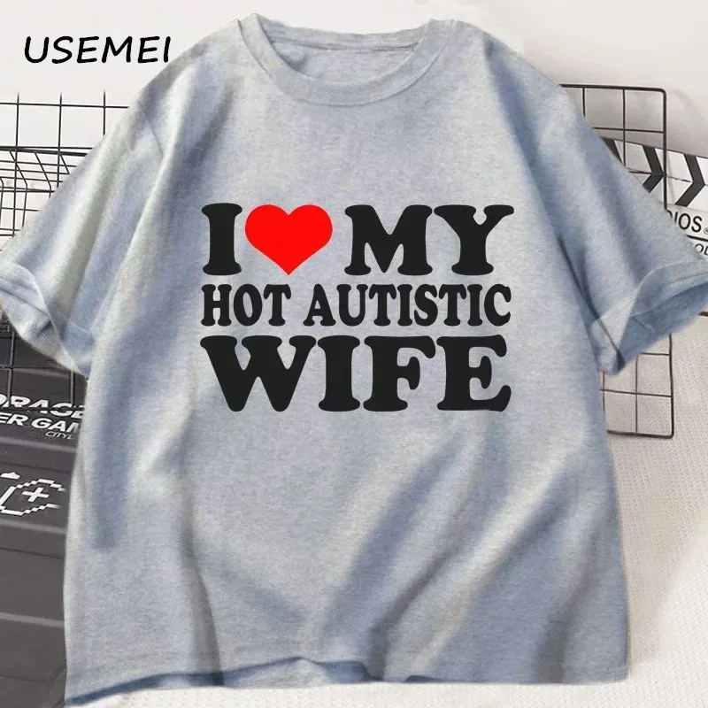 أنا أحب زوجتي الساخنة التوحد تي شيرت الذكور عادية القطن تي شيرت مضحك هدية للزوج عيد الحب تي شيرت الزواج التي شيرت الرجال #3
