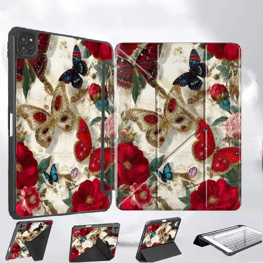 

Роскошный чехол-подставка с узором бабочки для планшетов iPad Pro 2025, Pro 11-го, 10-го, 9-го, 8-го, 7-го поколений, 12.9 дюймов, Air 4, 5, M3, M2, M4, 11 дюймов