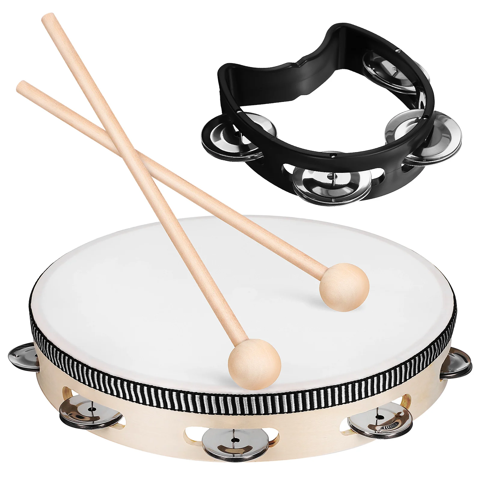 Snare Drum 10-inch Transparent Wave + Black Rubber Head Stick Set Musical Instruments Frame Toy