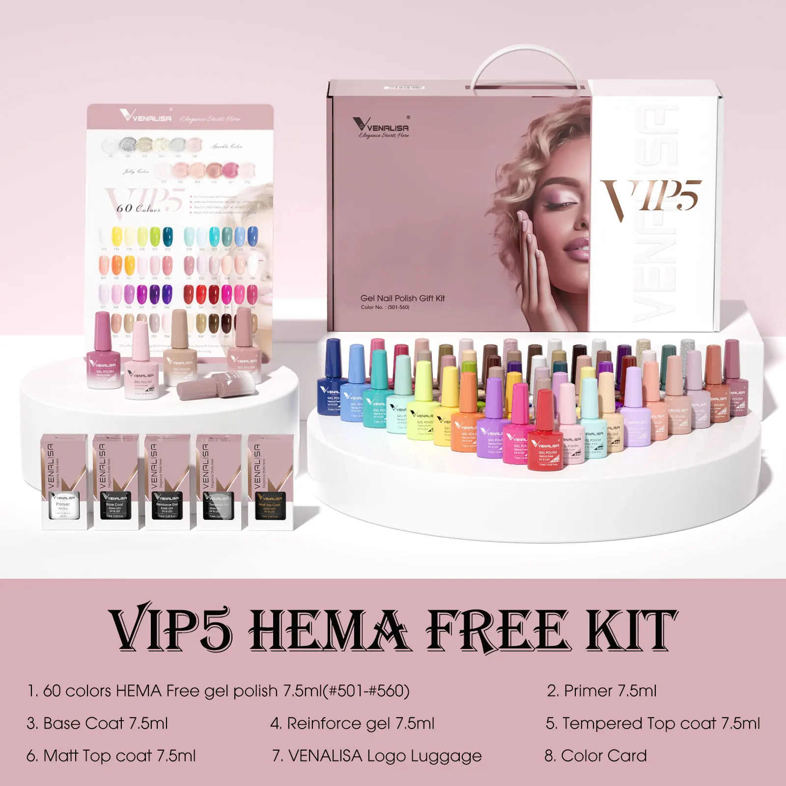 VIP5 VENALISA Gel-Nagellack-Set, Hema Free Nude Pink Glitter, wunderschöne Farbe, Nagelmaniküre, Soak Off UV-LED-Nagelgel-Lack-Set – Detail 5