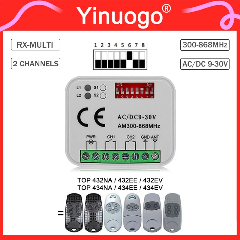 

RX-MULTI Receiver Garage Door Controller 9V-30V For TOP 432NA 432EE 432EV 434NA 434EE 434EV 433.92MHz Remote Control