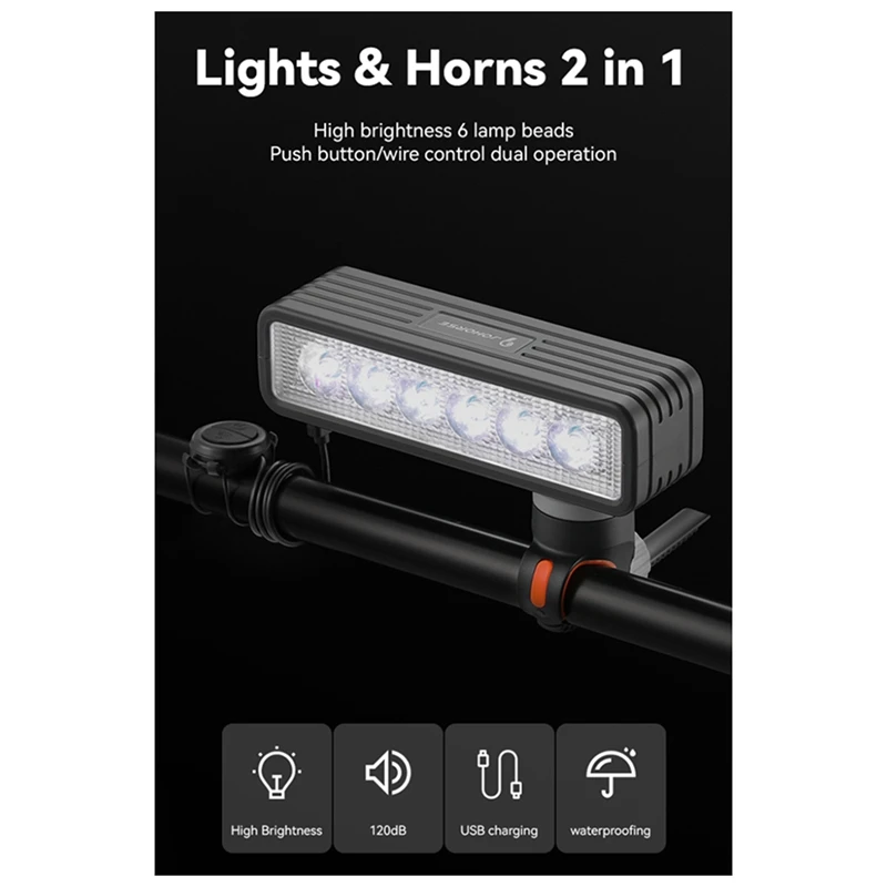 JOHORSE 500 Lumens Bracket Bicycle Light With Horn Bicycle Headlight Night Riding Strong Light Six Lamp Beads Flashlight Durable