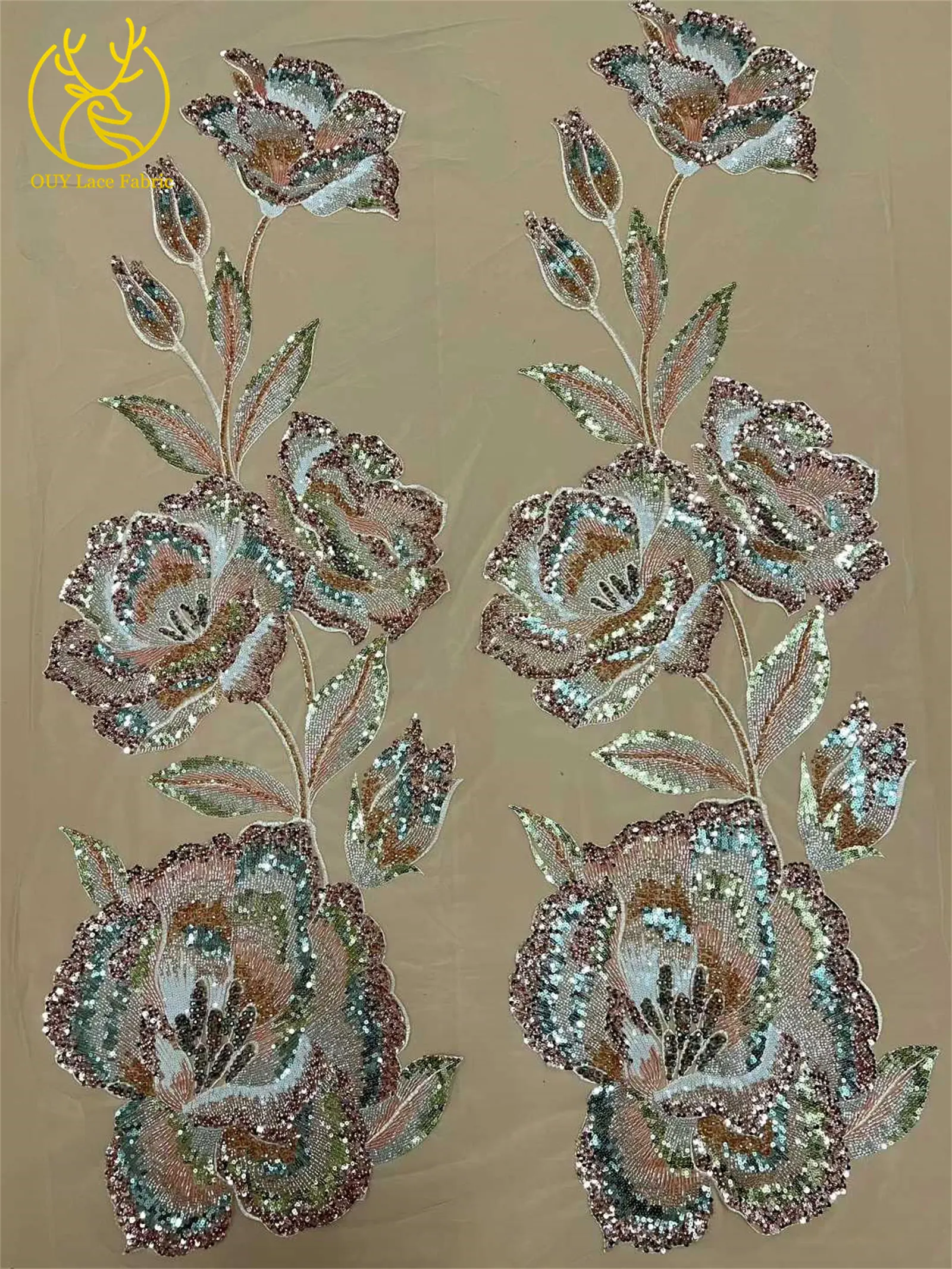 Nigeria Große Blumen Perlen-Spitzenstoff 2026 Luxuriöser Afrikanischer Spitzenstoff 5 Yards Französischer Pailletten-Spitzenstoff für Party- und Abendkleider – Detail 12