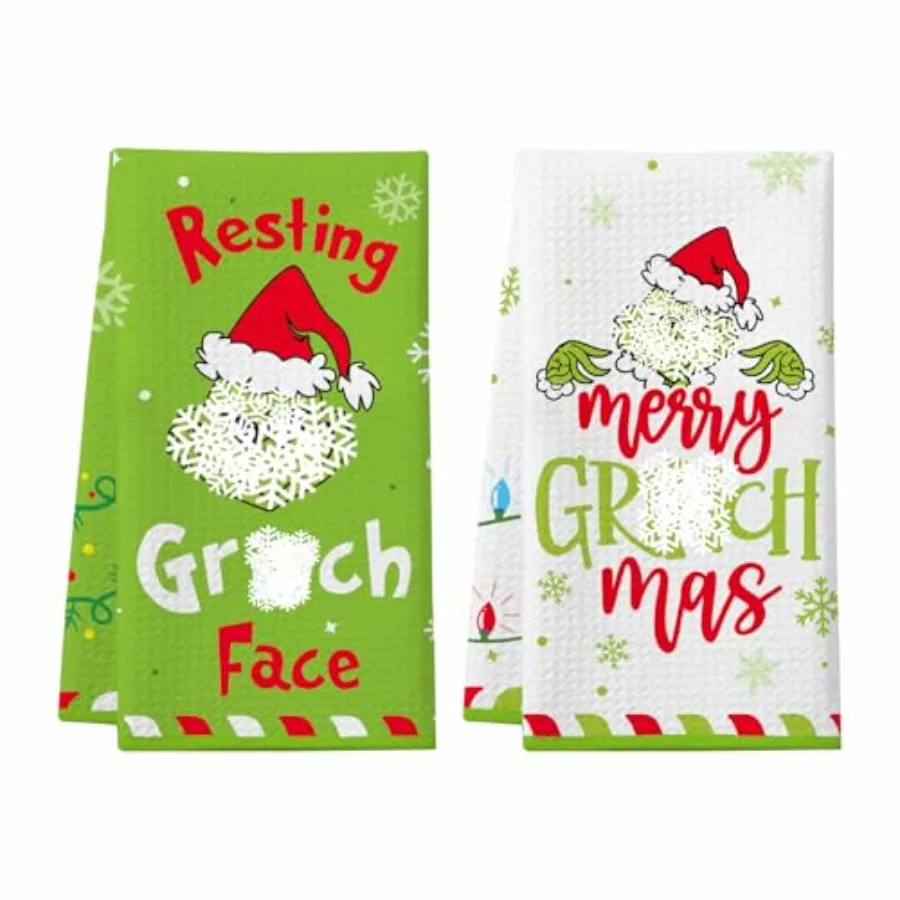 

Funny Christmas Kitchen Towels 2 Pack Holiday Collection Hand Towels Absorbent Waffle Dish Towels Cute Christmas Kitchen Bathro