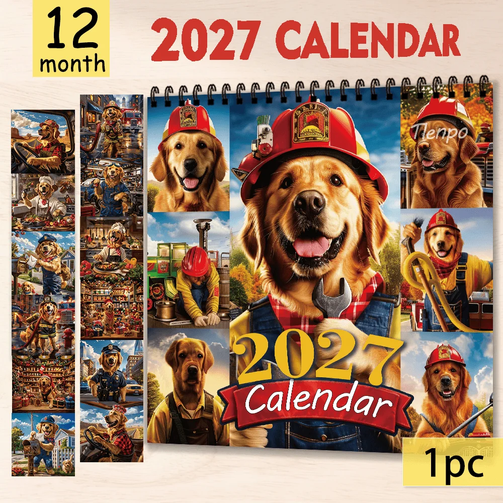 1pc 2027 Professional Theme Dog Wall Calendar,12‑Month Planner,Gift For Back‑to‑School,Christmas,New Year,Free Stickers Included