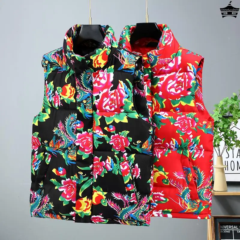 

Thiened Зимняя верхняя одежда Жилет ex Большой цветочный лоскутный теплый дизайн с клапаном на плечах Повседневный молодежный Sle Faionable