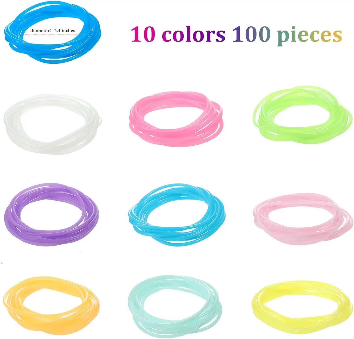 100 pieces of silicone jelly bracelets, glowing 80s hairbands, multi-color rainbow silicone wristbands, Valentine's Day bracelet