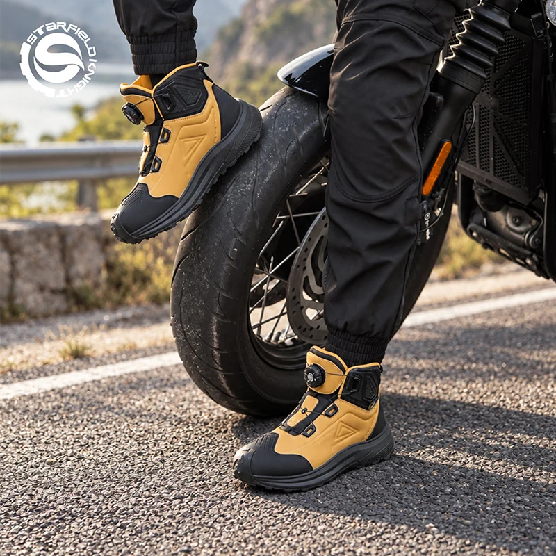 SFK Men's Motorcycle Protective Boots Newest Summer Breathable Waterproof Real Cowh Leather Non-slip Wear-resistant Riding Gears