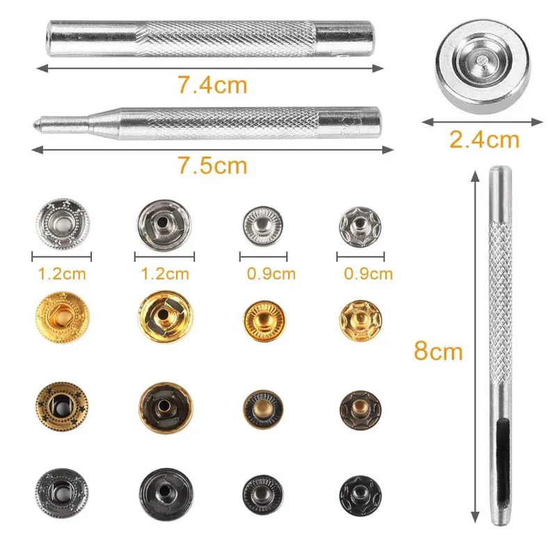 Snap Fasteners Kit 12.5mm Metal Snap Buttons for Clothing Craft Bag Shoes Collar Belt Jeans Perfect Fit Adjust Button DIY Tailor