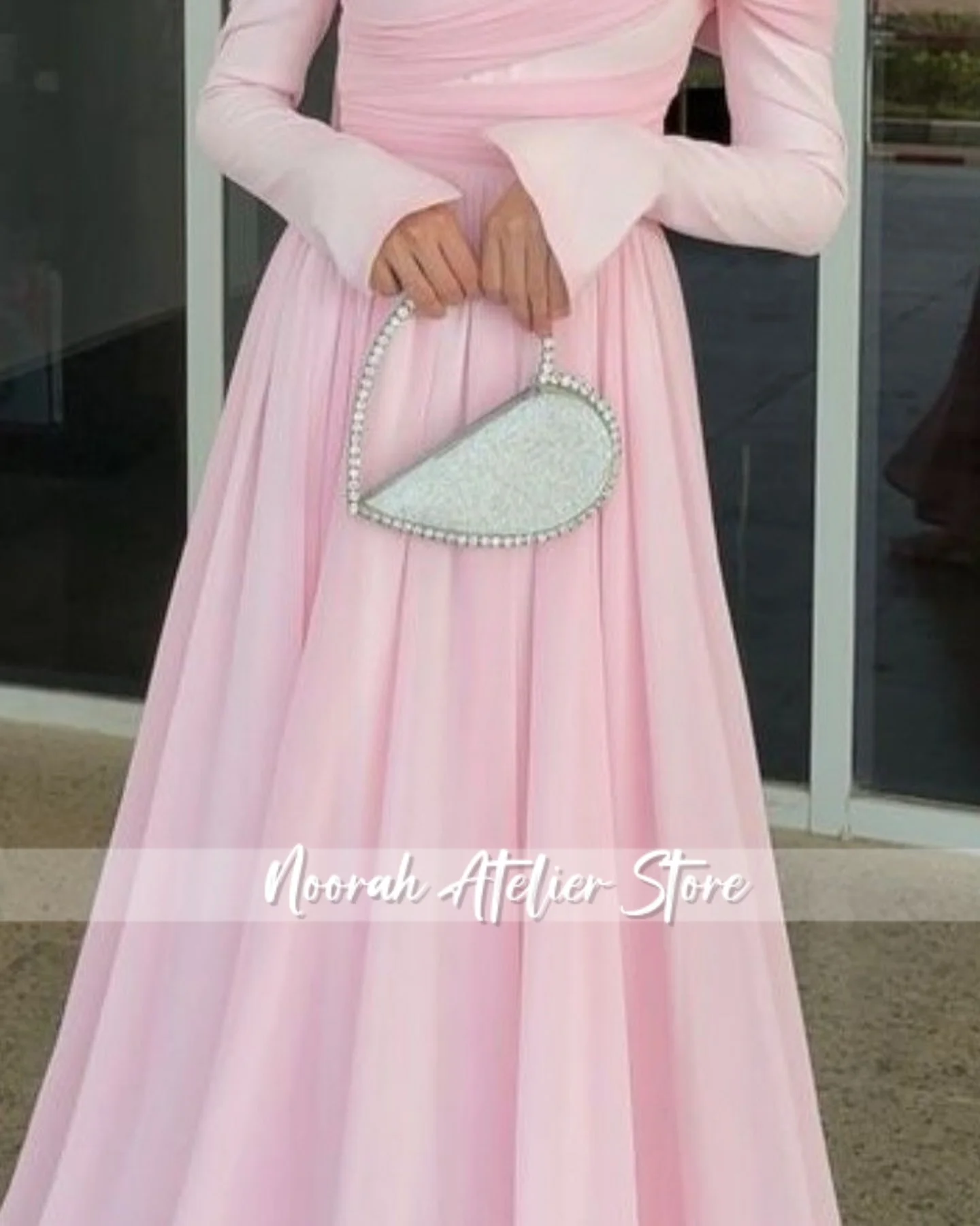 Hellrosa lange Ärmel, luxuriöse Abendkleider 2025, Damen-Dubai-Aline, bodenlang, Promi-Partykleid, Abschlussballkleid, individuell gestaltet