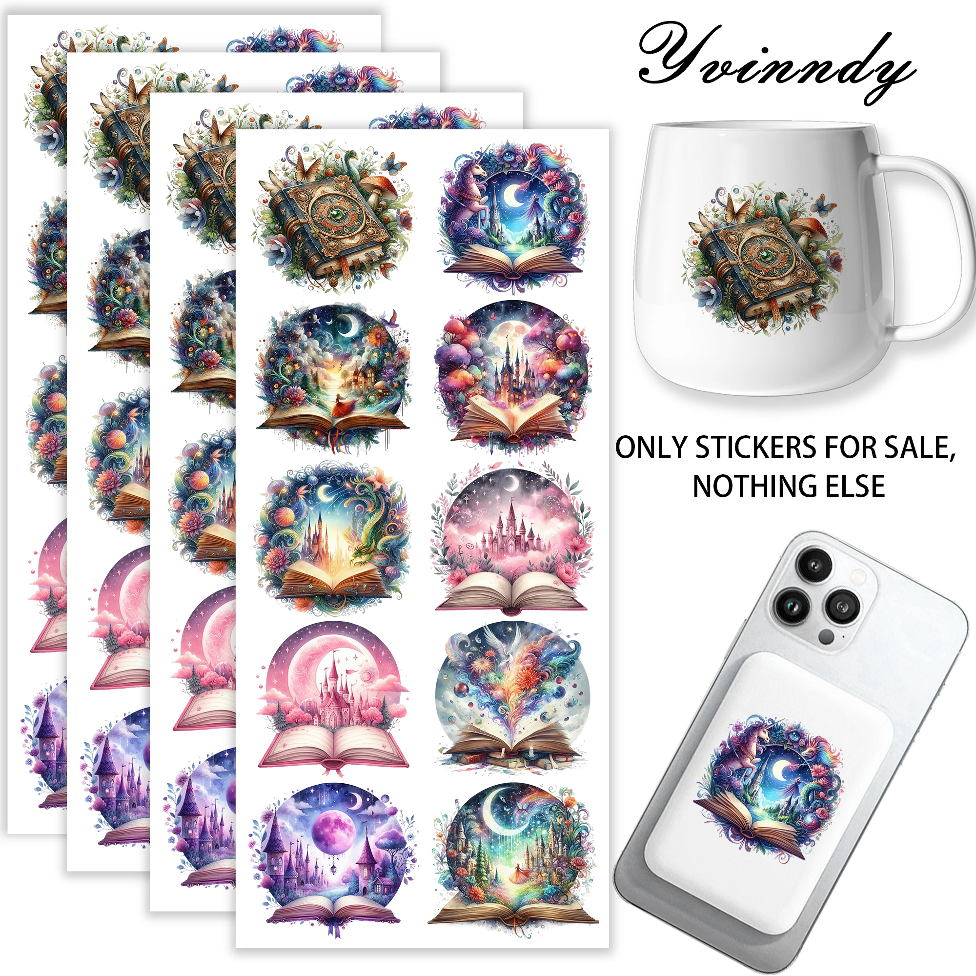 40 Stück/Sets Fantasy Magic Book Dekoration DIY UV DTF Tassenaufkleber – Hochviskose UV DTF Tassenaufkleber für 16OZ oder Tassen