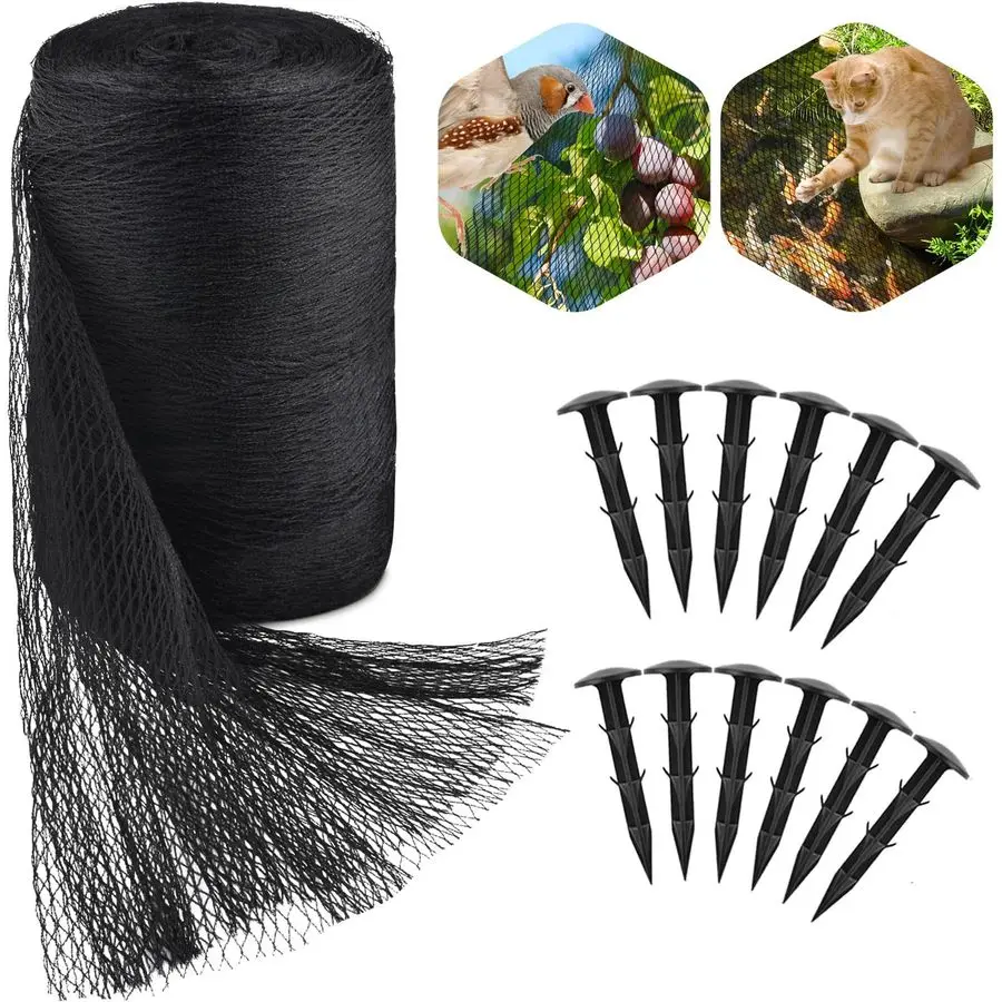 

30 x 35 Ft Koi Pond Netting Kit, Heavy Duty Pond Netting Mesh Net Cover for Leaves, Protecting Koi Fish from Birds, Cats Stakes
