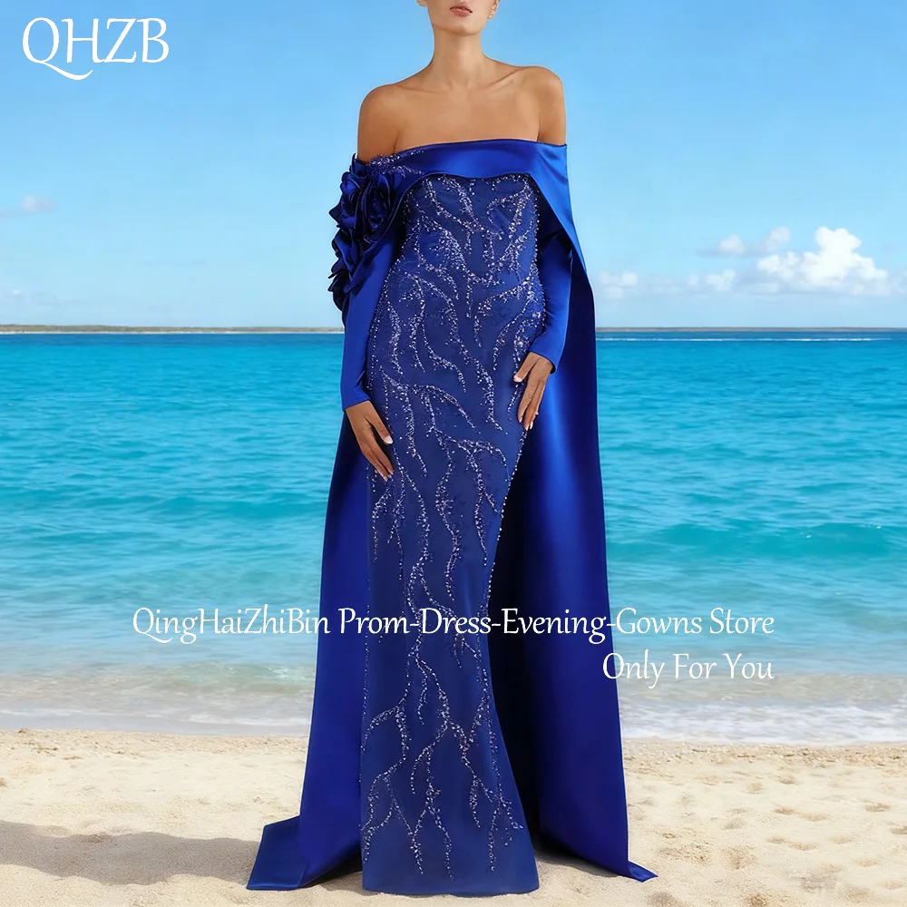 فساتين سهرة طويلة زرقاء فاخرة مخصصة للمناسبات الخاصة بدون ظهر بطول الأرض للنساء رداء حفلات التخرج 2025