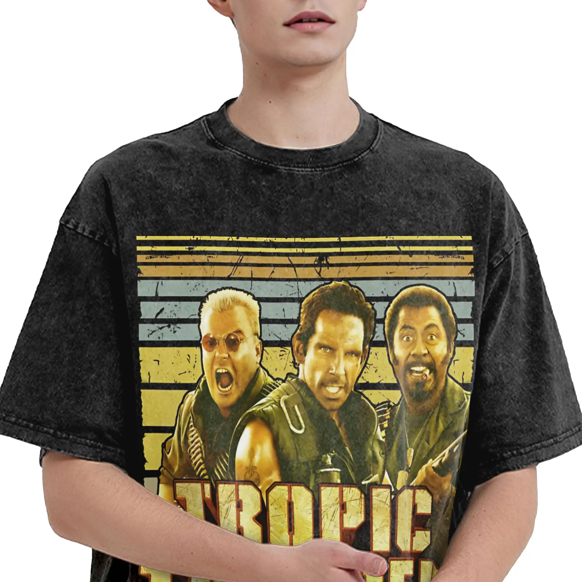 Summer Tropic Thunder Movie Washed T Shirt Outfit Harajuku T-Shirts  for Men Women Tees
