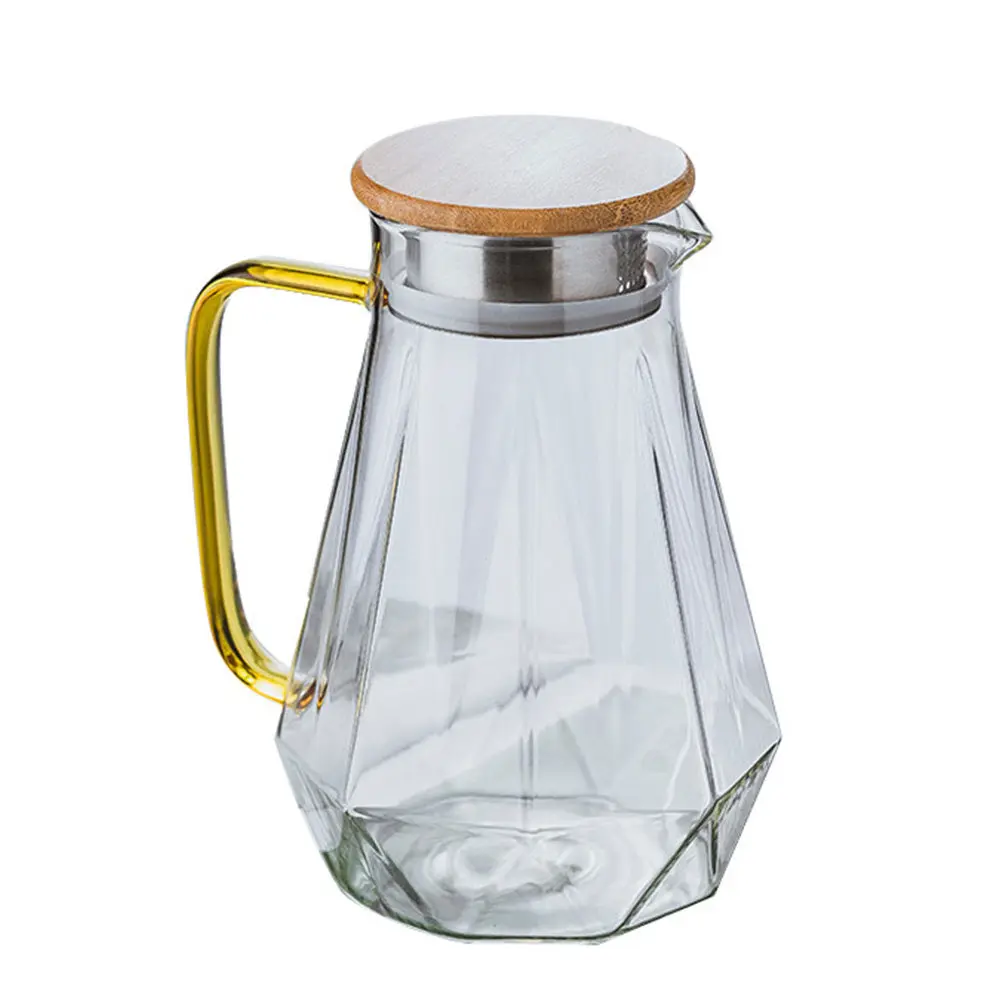 

1Pcs Cold Water Pitcher Jug Bamboo Lid Handle Anti Drip Spout Large Capacity for Tea Juice Glass Pitcher