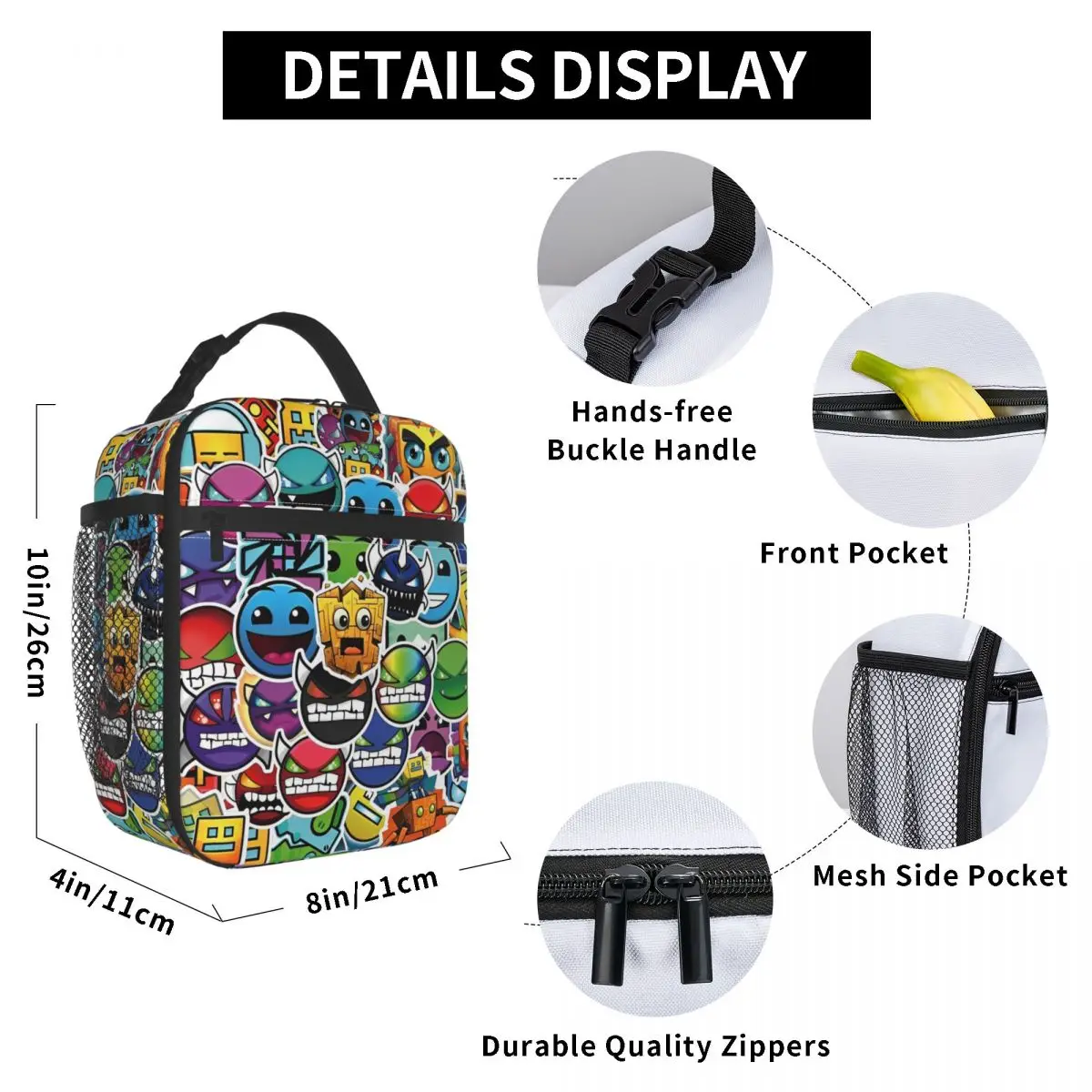 50pcs Geometry Cube Gaming Dash Insulated Lunch Bags Portable Meal Container Thermal Bag Lunch Box School Picnic Food Handbags