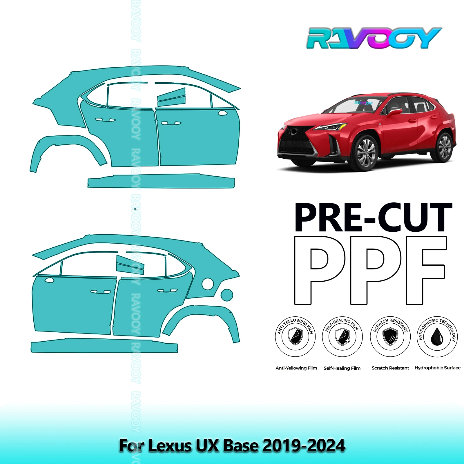 

For Lexus UX Base 2019-2024 8.5mil Clear Matte Pre-Cut PPF Door & A/B Pillar Kit TPU Paint Protection Film Set