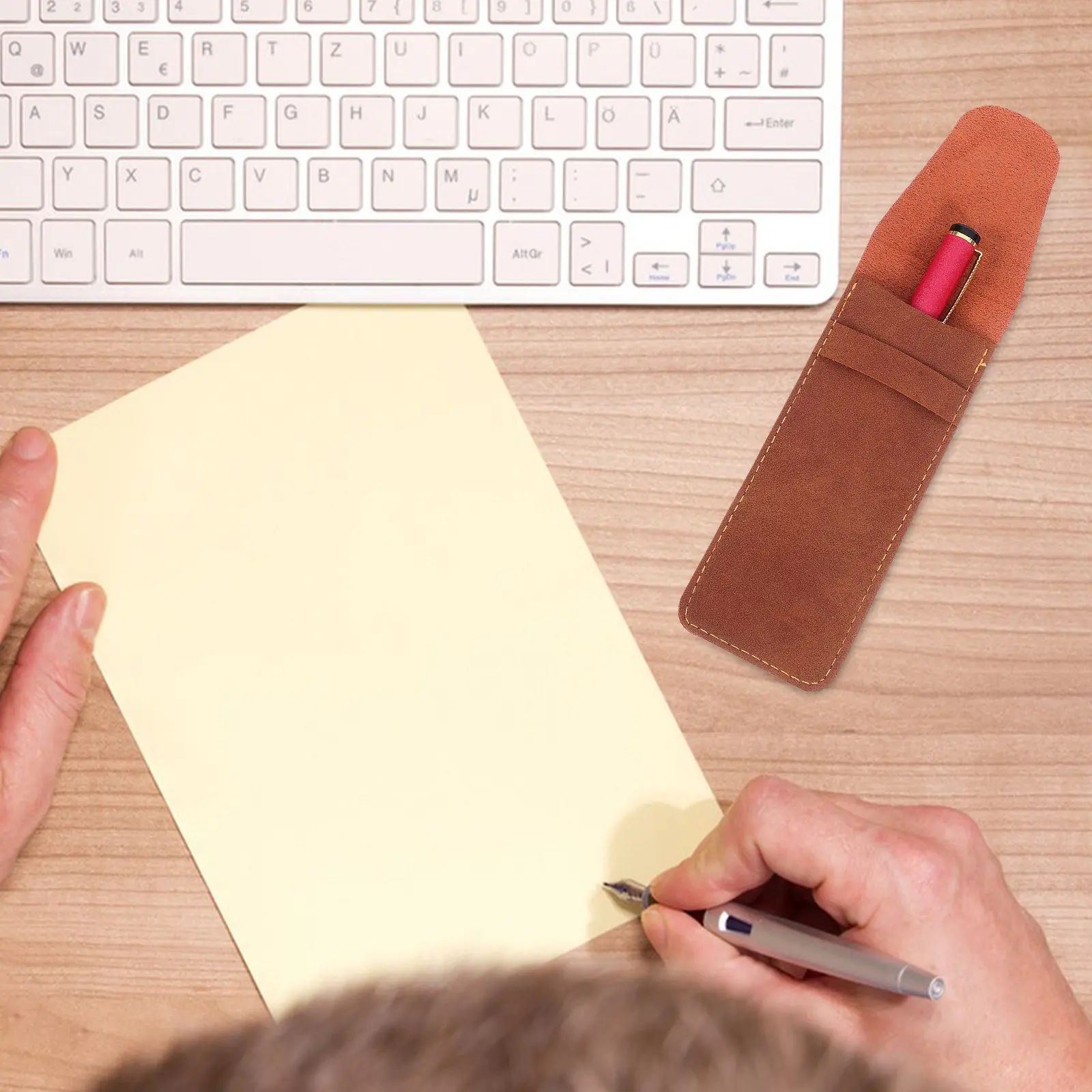 

2Pcs Pen Storage Pouch Simple PU Sleeve for Fountain Ballpoint Pens Lightweight Holder Case Two Pen Organizer