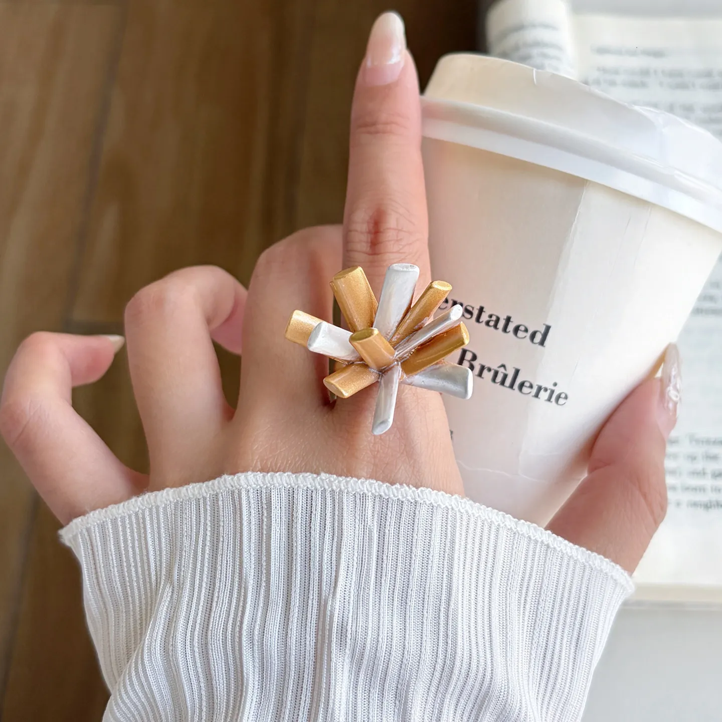 Modern Sculptural Cluster Ring Matte Gold Silver Tone Spike Shaped Open Ring Exaggerated Abstract Statement Ring For Women