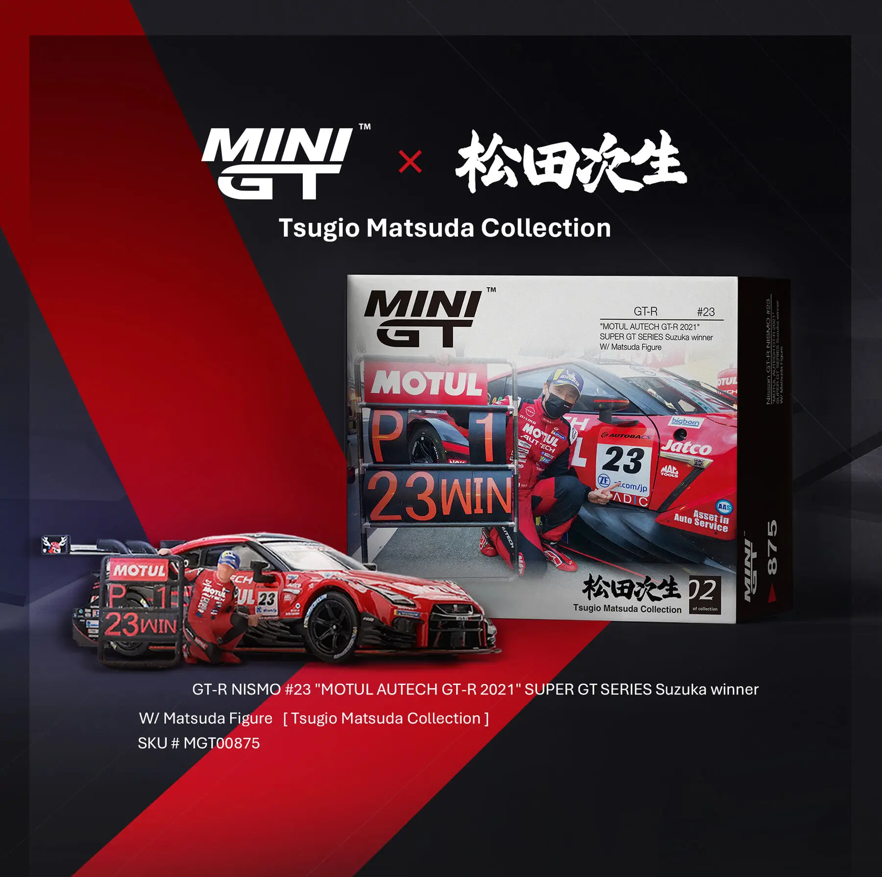 PreSale MINIGT 875 1:64 GTR R35 Motul Autech 2021 Suzuka Winner W/ Figure Diecast Model Collection Toys