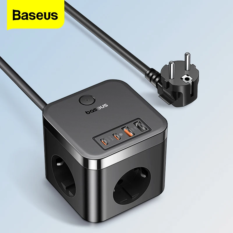 Baseus 7 in 1 Multiple Ports Fast charger Power Strip 3AC Outlet Socket Extender For iPhone 15 Tablets Earphones Smart Watches