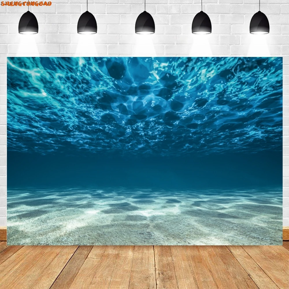 Underwater World ก้นทะเลการถ่ายภาพฉากหลัง Ocean ใต้ทะเลแสงแดด Deep Blue Water วันเกิดเด็กตกแต่งภาพพื้นหลัง