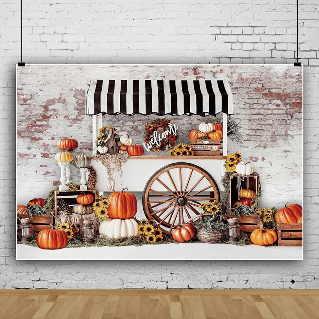 

Halloween Pumpkin Backdrops for Photography Thanksgiving Autumn Gifts Backgrounds Rustic Brick Wall Decoration Poster Backdrop