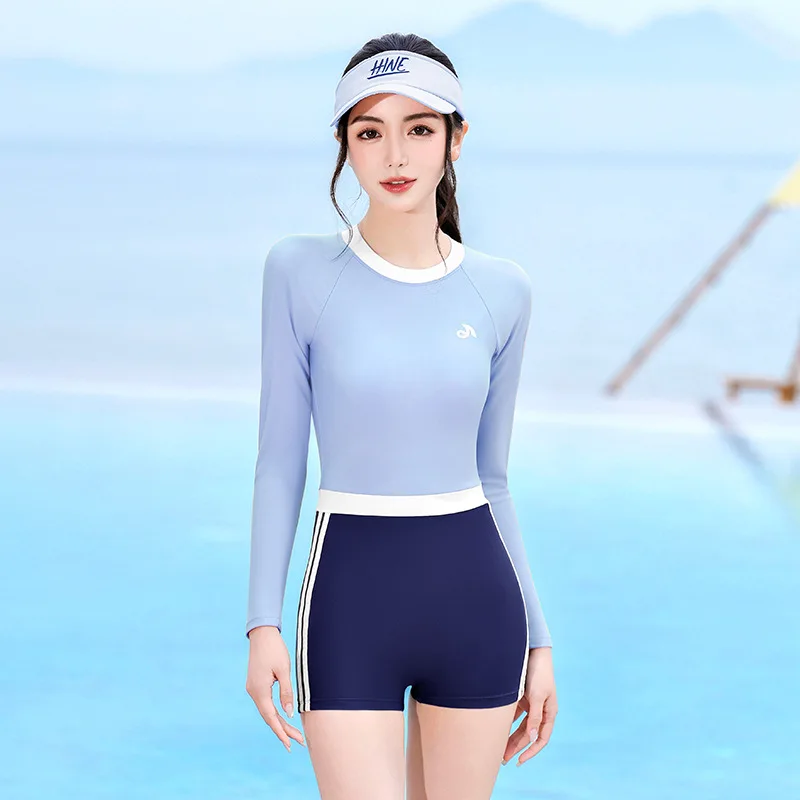 Women One Piece WaterProof Back Zipper Beach Surfing SwimWear Sun Protection Long Sleeve Quick-Dry Bathing SwimSuit