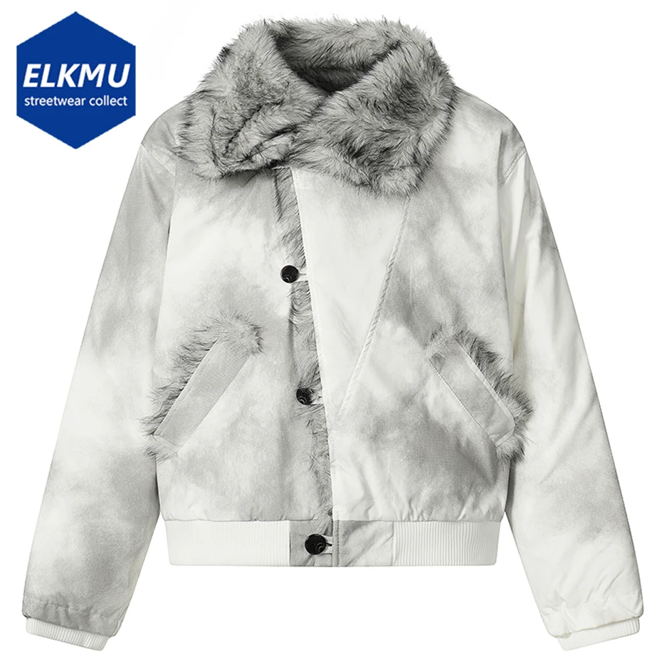 

Men Winter Jackets Fur Collar Parkas Coat Vintage Oversized Fleece Warm Jackets Streetwear Harajuku Hip Hop Jackets Outwear