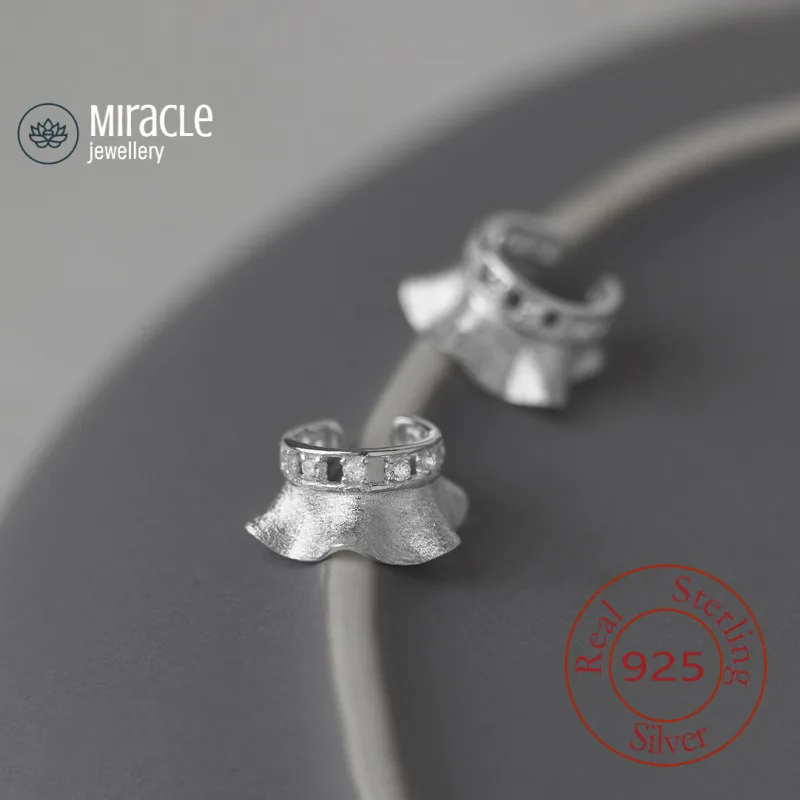 

Miracle Sterling Silver 925 Original Wind Trace Earrings Simple Fabric Wrinkle Niche Design High-End Feel Non-Pierced Ear Cuff