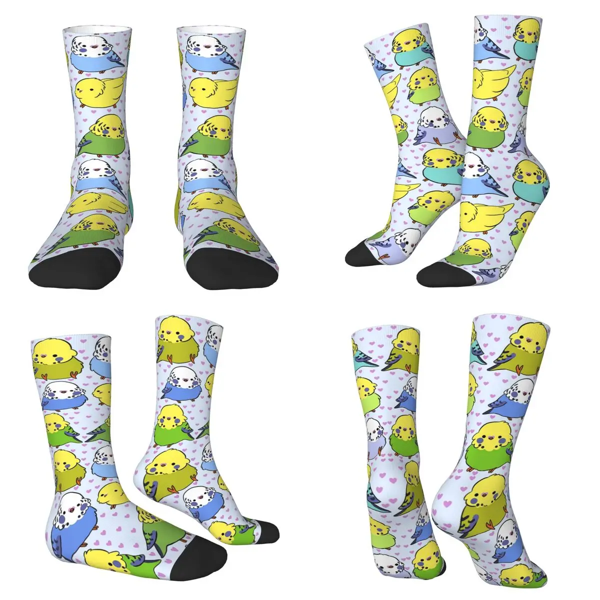 Cartoon Budgie Buddies Socks Harajuku Sweat Absorbing Stockings All Season Long Socks for Man Woman Valentine's Day Gifts