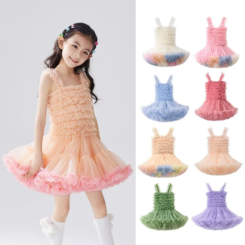 

Children's Dress Strapless Layered Tulle Princess Dress Lightweight, Breathable Children's Birthday Dress