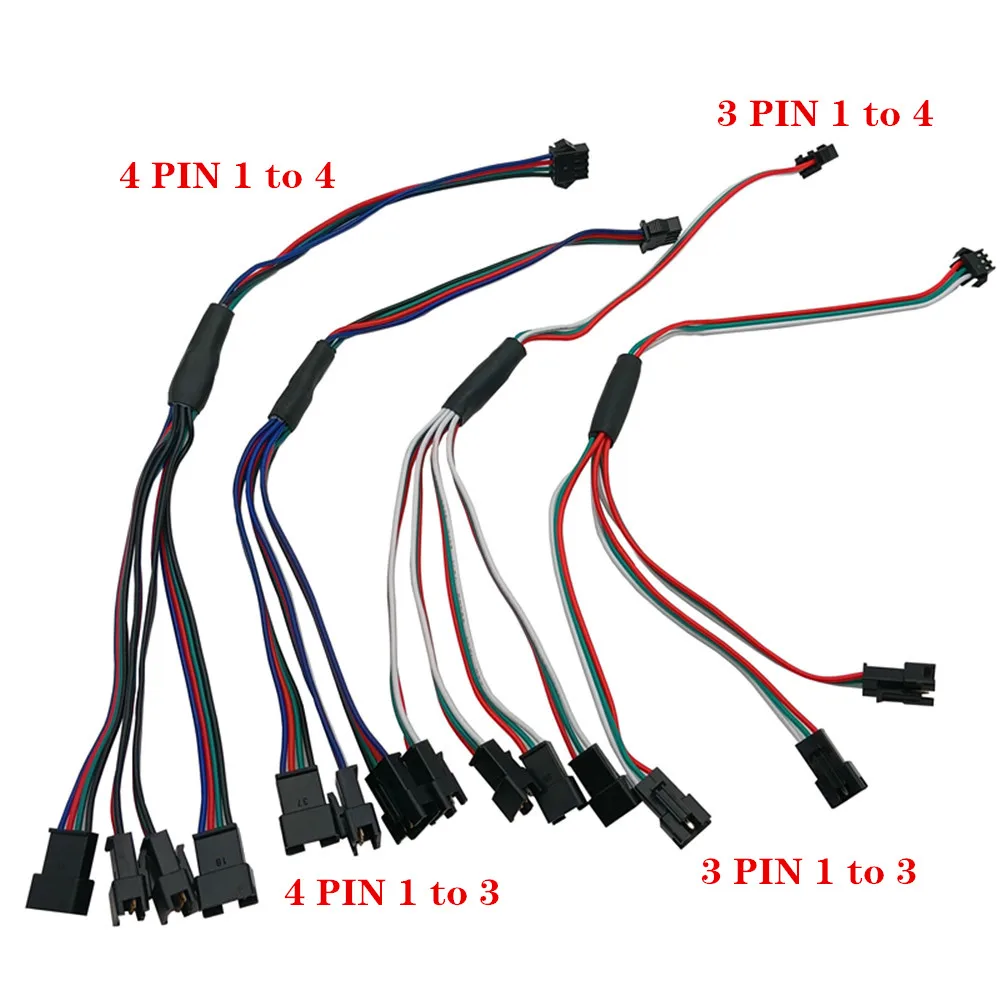 5PCS Splitter Connector 1 to 2 3 4 LED Connector 2Pin 3Pin 4Pin JST Male Female Connector Wire Cable For WS2812 LED Strip Light