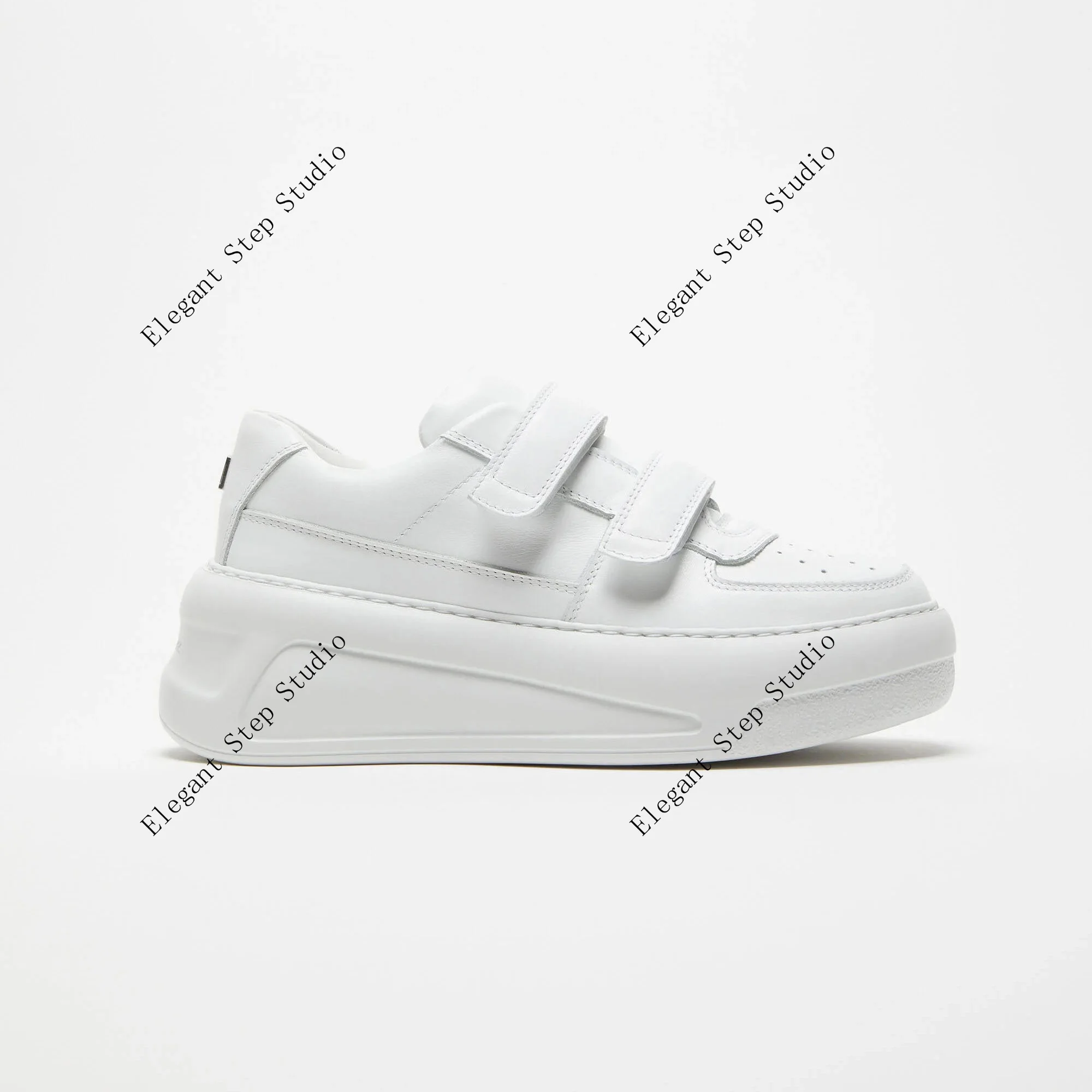 

Women's Shoes Hook Loop Strap Platform Sneakers White Leather