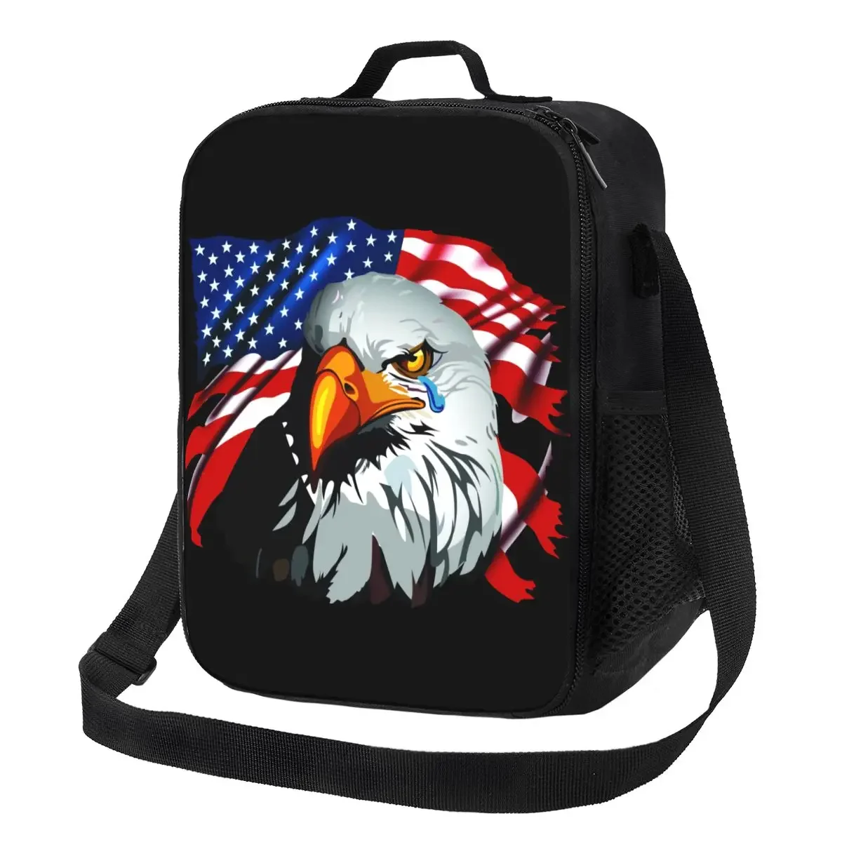 USA American Flag Bald Eagle Insulated Lunch Bags for Camping Travel Leakproof Cooler Thermal Bento Box Women Kids