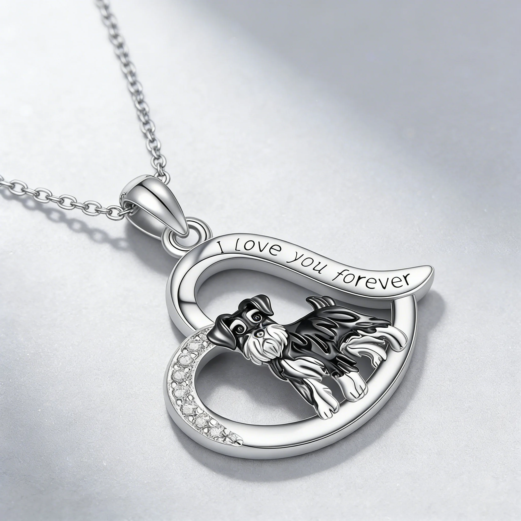 Cute Schnauzer Heart Pendant Necklace Zinc Alloy I Love You Forever Jewelry for Women Dog Lovers Birthday Holiday Gift